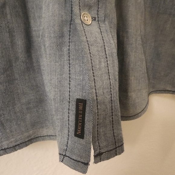 True Religion Slim Herringbone Button Down Long Sleeve Shirt Mens Large - Picture 5 of 10